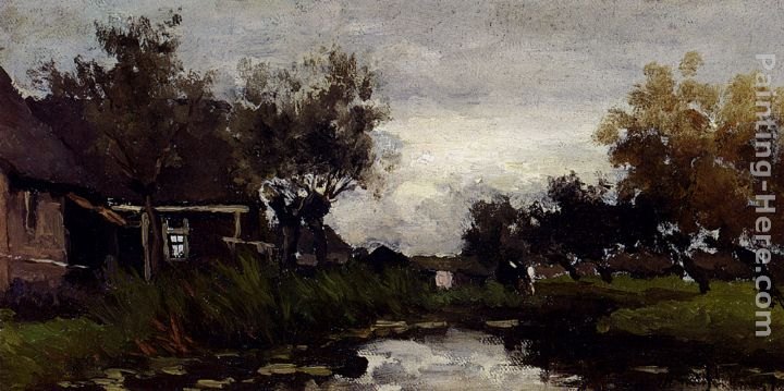 Jan Hendrik Weissenbruch Farmhouses On The Waterfront